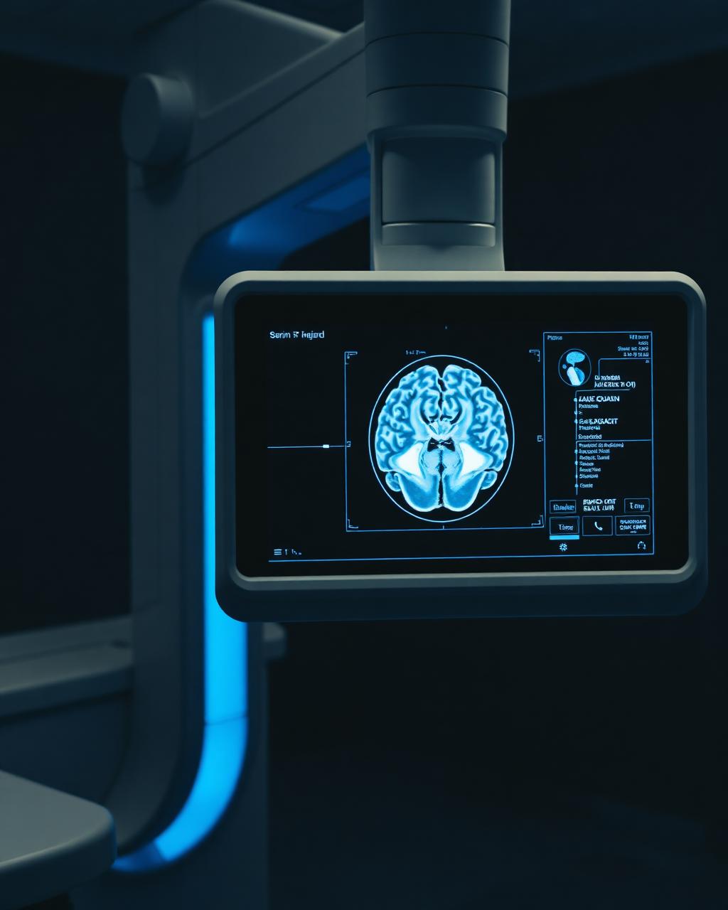 Radiologist workstation displaying a brain MRI
